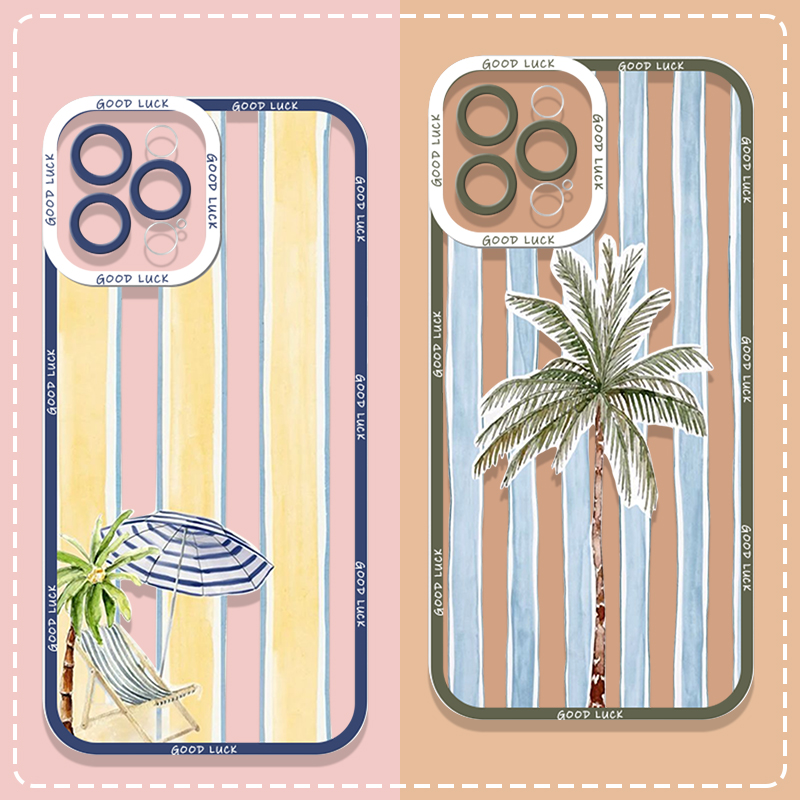 Phone Cases A14 Samsung - Summer Palm Coconut Tree Striped Printed